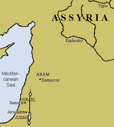 Map of Judah, Israel, Aram, and Assyria
